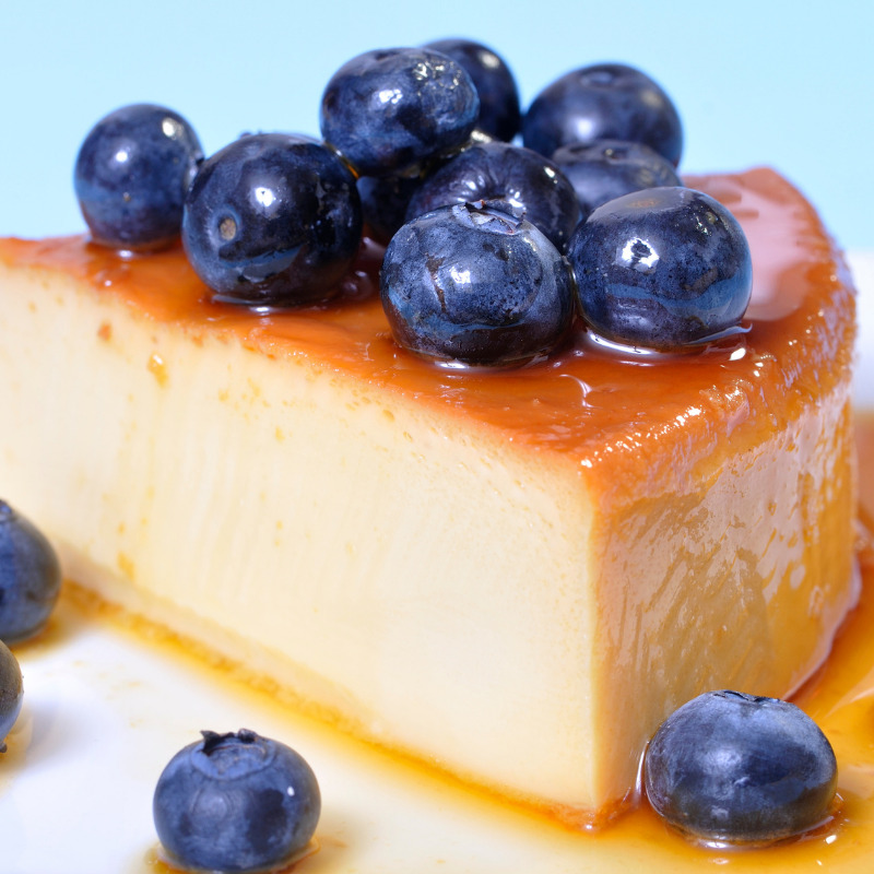 Flan de Queso with Blueberries